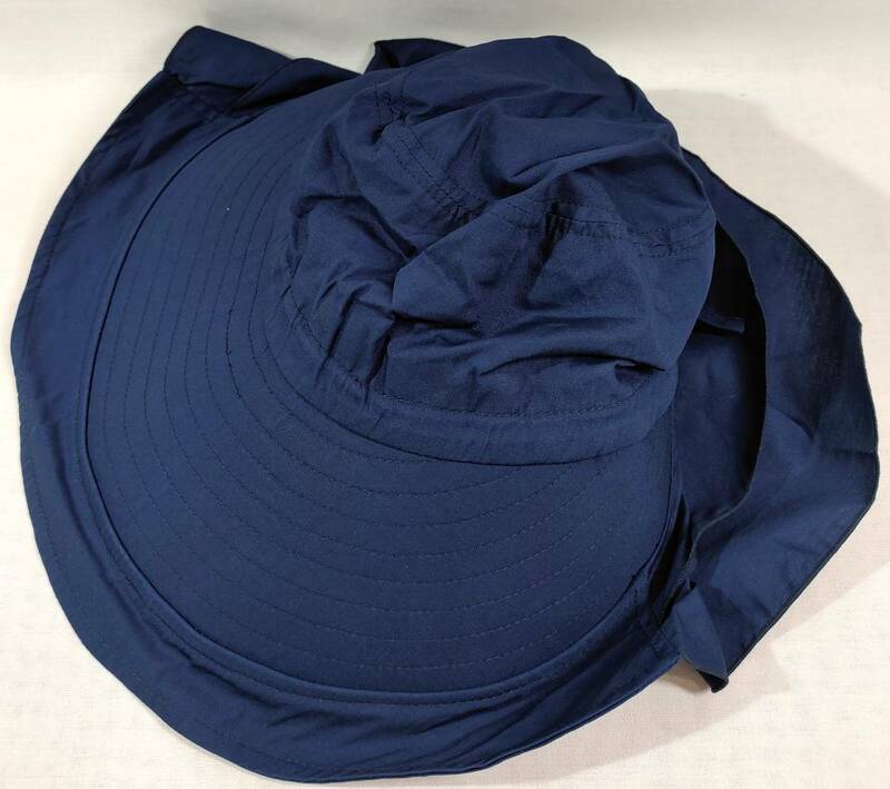 【1円出品】UVカット 帽子 レディース ハット 日焼け防止 紫外線対策 あご紐 遮光 遮熱 通気 Mサイズ ネイビー