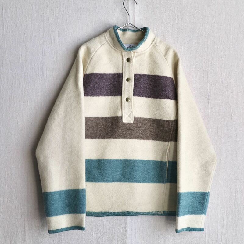 80s Woolrich ハドソンズベイ プルオーバー ジャケット / レディース ウール ベージュ ボーダー USA ビンテージ 70s O3-03033-1638