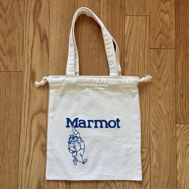 新品同様 Marmot Drawstring Carry bag マーモット 巾着手提げバッグ トートバッグ キャンバスコットン USA アメリカ アウトドアブランド