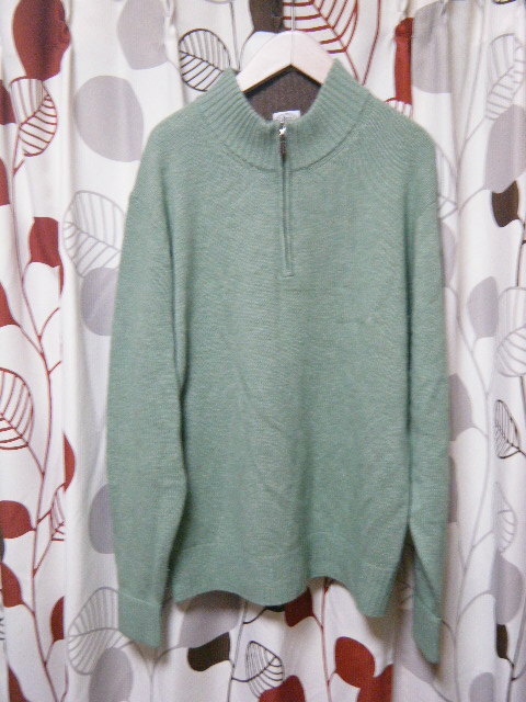 J.PRESS　カシミア混羊毛セーター　サイズLL　R7825　薄い緑　ハーフジップ　