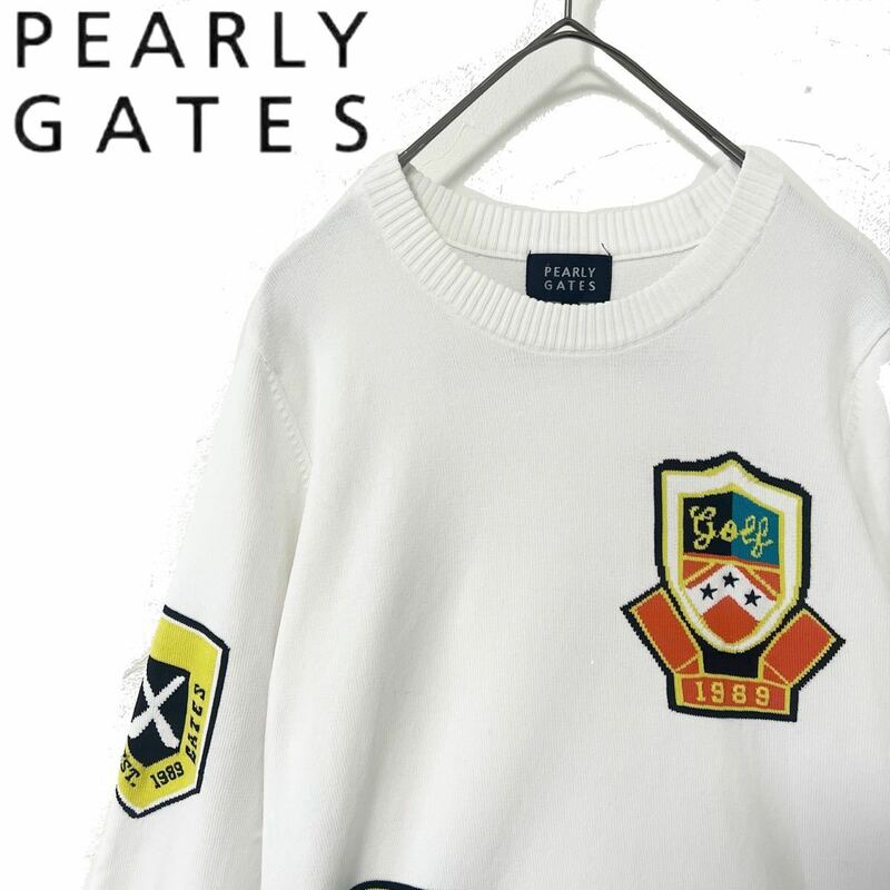 【送料無料】PEARLYGATES パーリーゲイツ　エンブレム　ニット　セーター　メンズ　0 S ホワイト　白　近年モデル　ゴルフ　GOLF