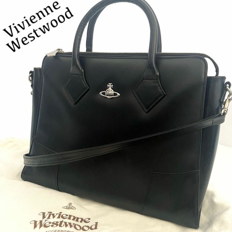 【送料無料】ヴィヴィアンウエストウッド 2way ハンドバッグ ショルダーバッグ　レザー　ブラック　黒　Vivienne Westwood オーブ金具