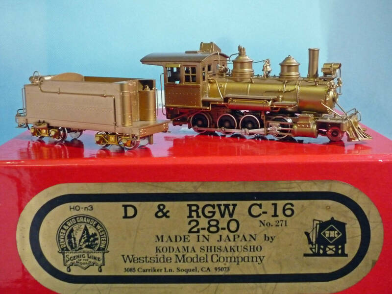 ■HOn3(10.5mm)「D&RGW　C16　2-8-0 No271（金属製未塗装完成品）蒸気機関車」WSM製 WESTSIDE MODEL COMPANY