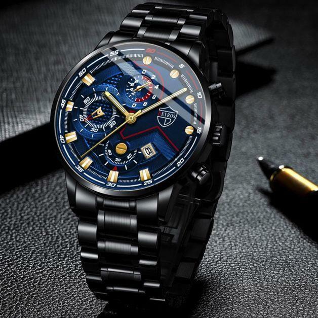 T299 腕時計 クロノグラフ DEYROS ステンレス 黒青　１