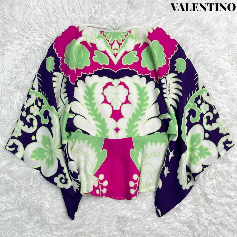 【美品】VALENTINO ヴァレンティノ シルク プリント ロゴ ドレス ブラウス 高級 36