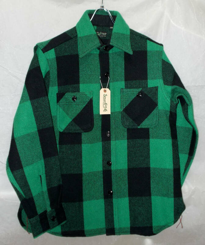 昔の　東洋　Suger Cane バッファローチェック（グリーン）　CPOシャツ　M　ウール　未着用長期保管品