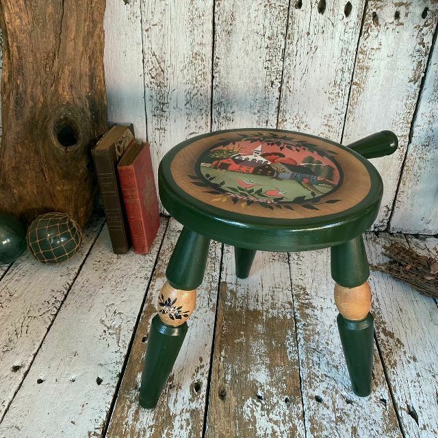 ヴィンテージ トールペイント ミルク スツール 木製 丸椅子 ウッド チェア いす イス ナチュラル ビンテージ アンティーク 古道具 家具