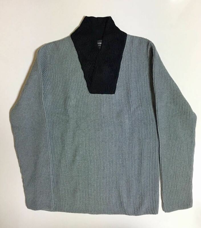 EMPORIO ARMANI バイカラー ニット 新品 52 XL グレー エンポリオ アルマーニ GRAY knit ウール セーター wool ニットセーター