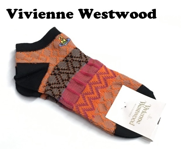 【Vivienne Westwood】(NO.1896）ヴィヴィアンウエストウッド ショートソックス　くるぶし丈　オレンジ系　未使用　22.5-24.5cm