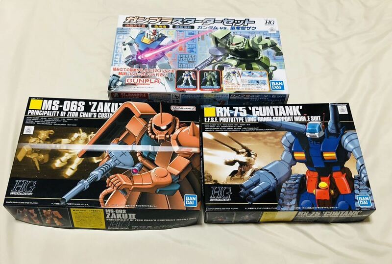 未組立 HG ガンプラスターターセット　ガンダム　量産型 ザク　シャア専用ザク　ガンタンク　GUNDAM ZAKU CHAR’s ZAKU II GUNYANK