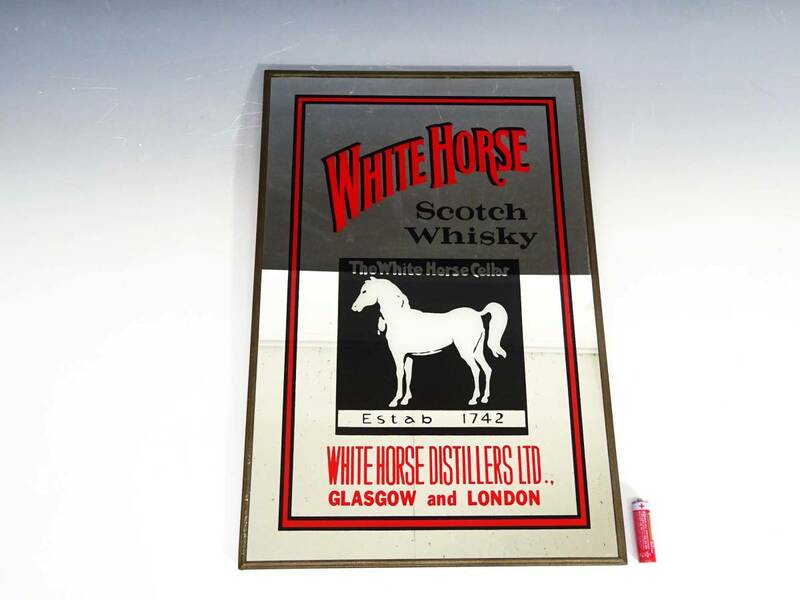 ◆(TH) 昭和レトロ 壁掛け鏡 パブミラー ホワイトホース Scotch Whisky スコッチウィスキー ディスプレイ 企業物 インテリア雑貨