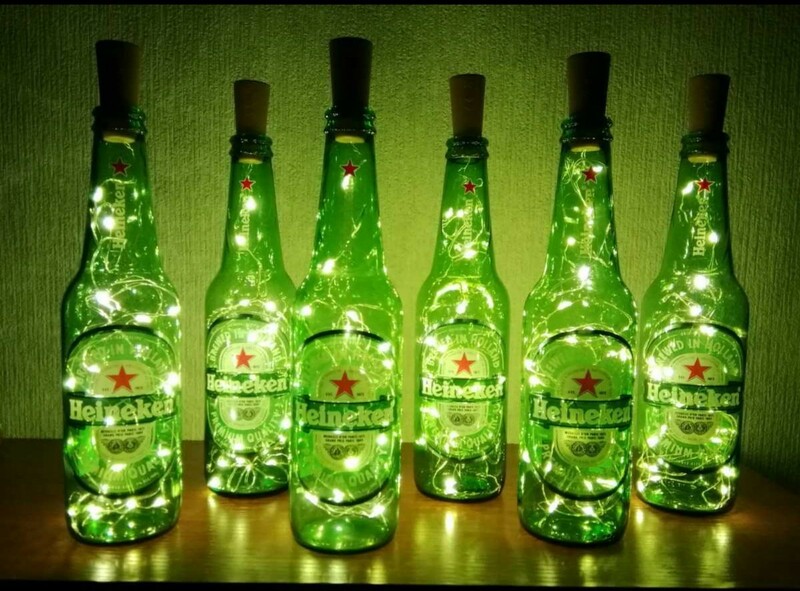 【非売品　アメリカ製　空ビン　Heineken　beer　ハイネケン　ビール　空ビン中古　インテリアボトルランプ　６点セット　ゆうパック】