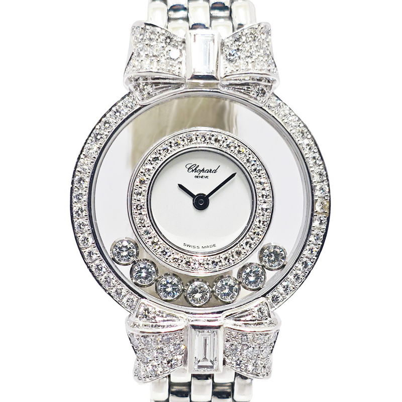 【栄】メーカーOH済 CHOPARD ショパール ハッピーダイヤモンド 20/5596 18K 750 WG レディース ホワイト クォーツ 腕時計 女