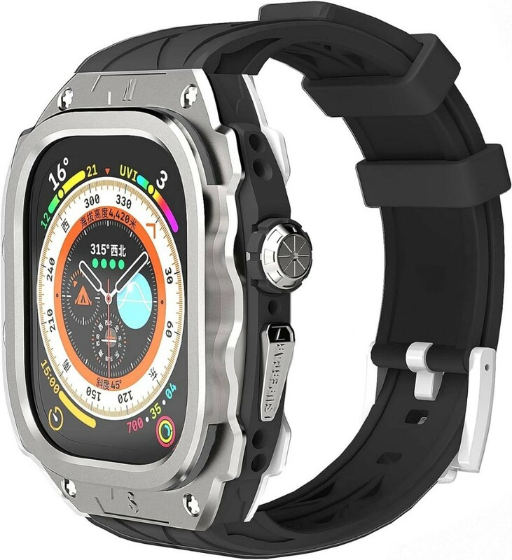 YiMingSun Apple Watch用メタルケース Apple Watch Ultra 1/2 49mm用 バンパー 頑丈なメタルカバー 1/2 49mm用 (Silver)