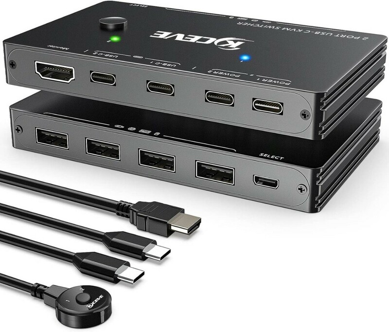 USB Type-C KVMスイッチ 4K@60Hz 2台のパソコンで1台のモニターと4台のUSBデバイスを共有 Thunderbolt 3対応