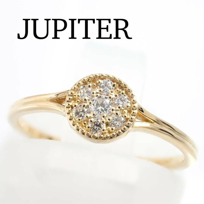 ジュピター JUPITER K18YG ダイヤモンド 0.08ct パヴェ ミル リング 保証書 ケース付き