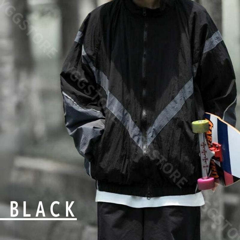 トレーニングジャケット ブルゾン メンズ フィットネスジャケット ミリタリー ナイロン XL 黒 リフレクター オーバーサイズ ARMY IPFU
