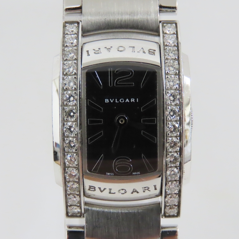 Ts479571 ブルガリ 腕時計 アショーマ ベゼルダイヤ付 AA26S 黒文字盤 レディース BVLGARI 中古