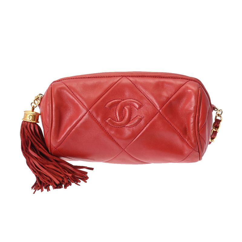 CHANEL シャネル フリンジ チェーンショルダー 赤 ゴールド金具 レディース ラムスキン ショルダーバッグ Bランク 中古 銀蔵