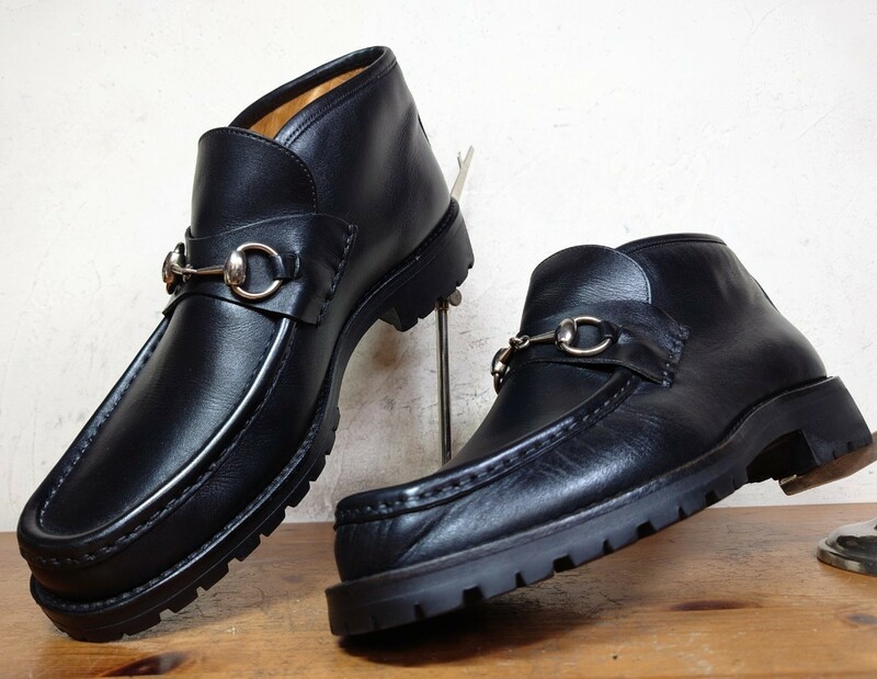【数回履き程度/美品】ITALY製 オールドグッチ/GUCCI ホースビット ブーツ Mens 40E 24.5-25cm相応 黒 ブラック/ローファー