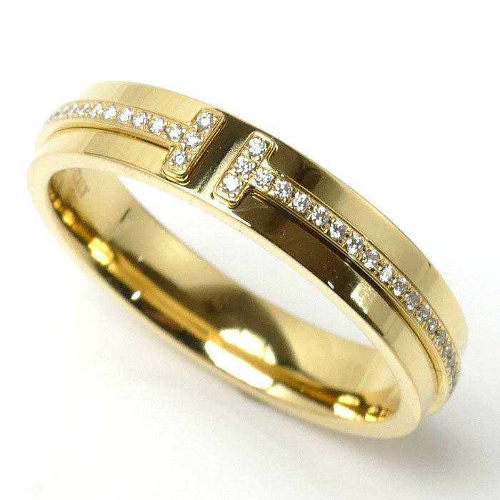 TIFFANY&Co. ティファニー K18YG イエローゴールド T TWOナロー ダイヤ リング・指輪 ダイヤモンド 19号 6.7g レディース 中古 美品
