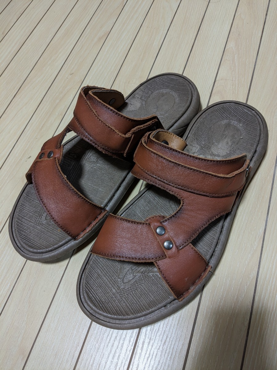 【新品】メンズ　サンダル　ヴィンテージ　本革　オープントゥ　ビーチサンダル　ノンスリップ　 (Color : Red Brown, Size : 28.5cm)
