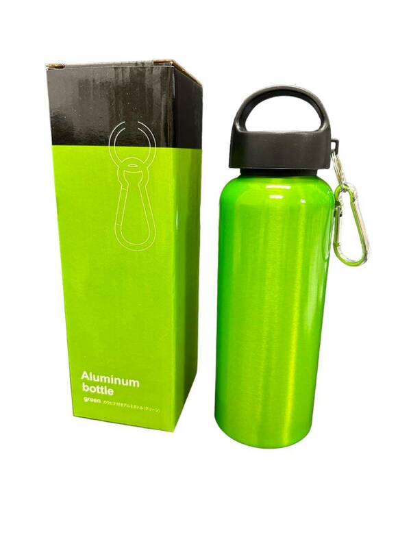 新品未使用品 アルミニウム スポーツボトル グリーン 緑 カラビナ付き