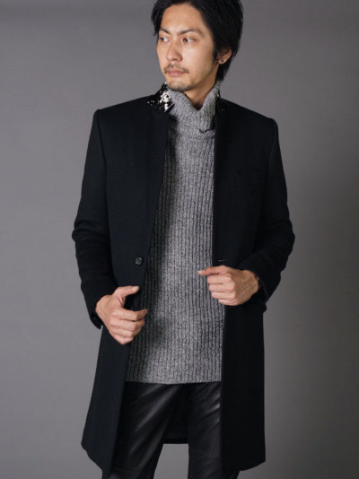 46 極美品★ SHELLAC　Super 100 S ビーバー Stand Neck Long Jacket チェスターコート ロングコート ジャケット シェラック