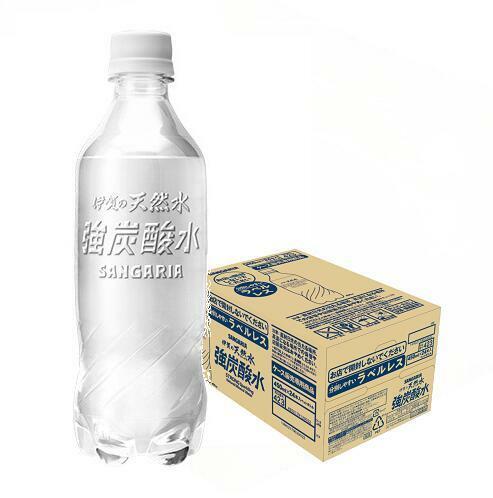 【24本】伊賀天然水 強炭酸水 プレーン ラベルレス 450ml サンガリア