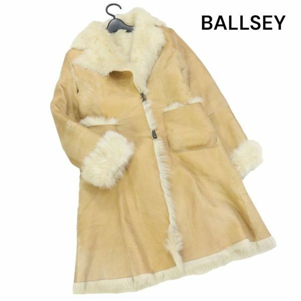 BALLSEY ボールジー 高級 羊革♪ ファー 毛皮 Aライン リアル ムートン コート Sz.38　レディース　K3T01207_C#N
