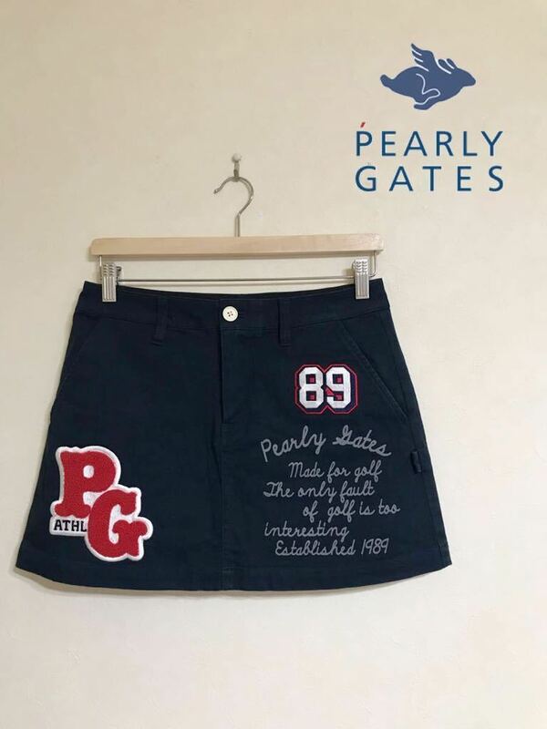 【良品】 PEARLY GATES GOLF パーリーゲイツ ゴルフ レディース スカート 刺繍 ワッペン サイズ0 ネイビー 055-234701