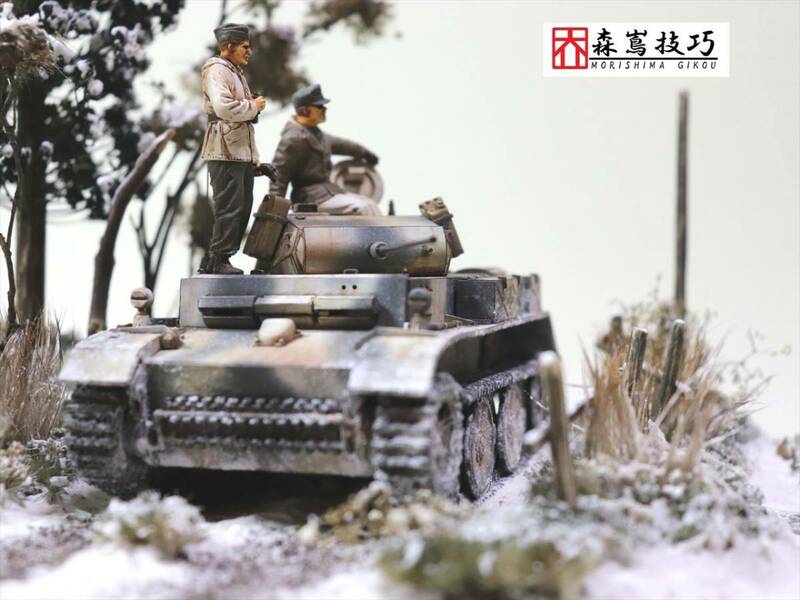 ◆1/35・ルクス・ICM・偵察戦車・水面・雪・針葉樹・ジオラマ・完成品◆