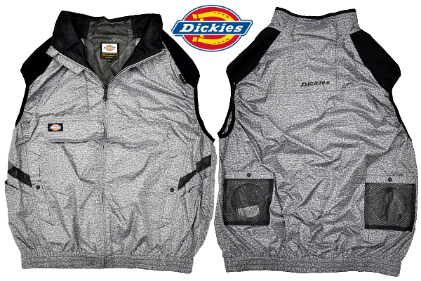 Y-7020★送料無料★新品★Dickies ディッキーズ 風で涼しい★グレー バックチタンコーティング フルジップアップ 空調服 ベスト ４Ｌ 