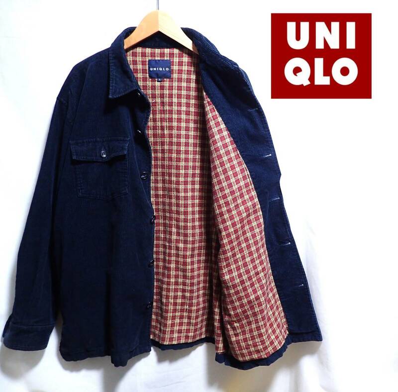 ☆UNIQLO　☆ユニクロ　☆コーデュロイ　☆チェック生地　☆コーデュロイカバーオール　☆コーデュロイジャケット　☆ネイビー　☆L