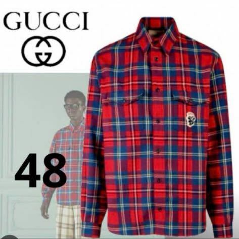 Gucci tartan skunk-patch shirt チェックシャツ48