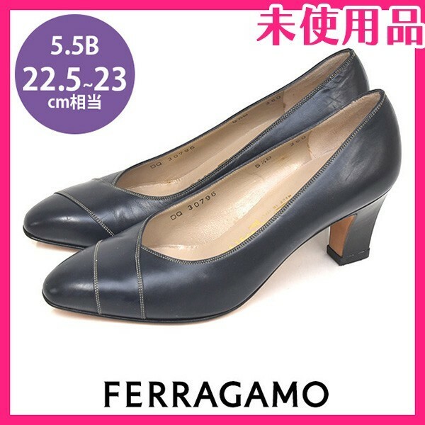 新品未使用品 サルヴァトーレフェラガモ Salvatore Ferragamo クロス ステッチ パンプス ネイビー 紺 青 5.5B(約22.5-23cm) sh23-0816