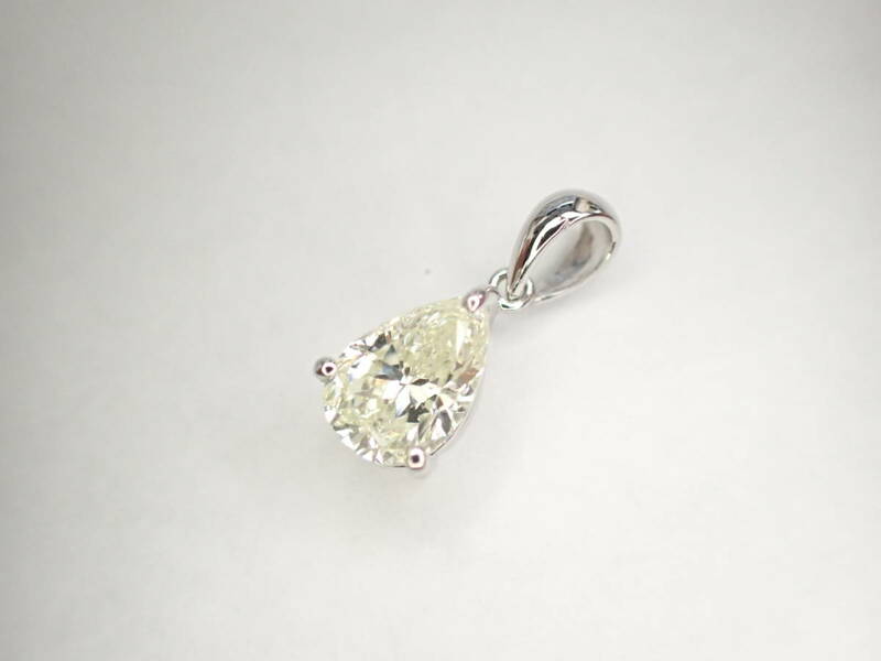 4/美品 Pt900 ペアシェイプ イエローダイヤ1.04ct ペンダントトップ