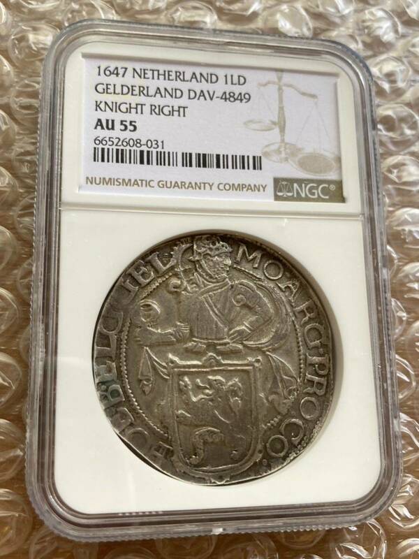 NGC鑑定AU55 1647年 オランダ ユトレヒト騎士像 ライオンダラー 1ドル アンティークコイン 銀貨 シルバーコイン ネザーランド