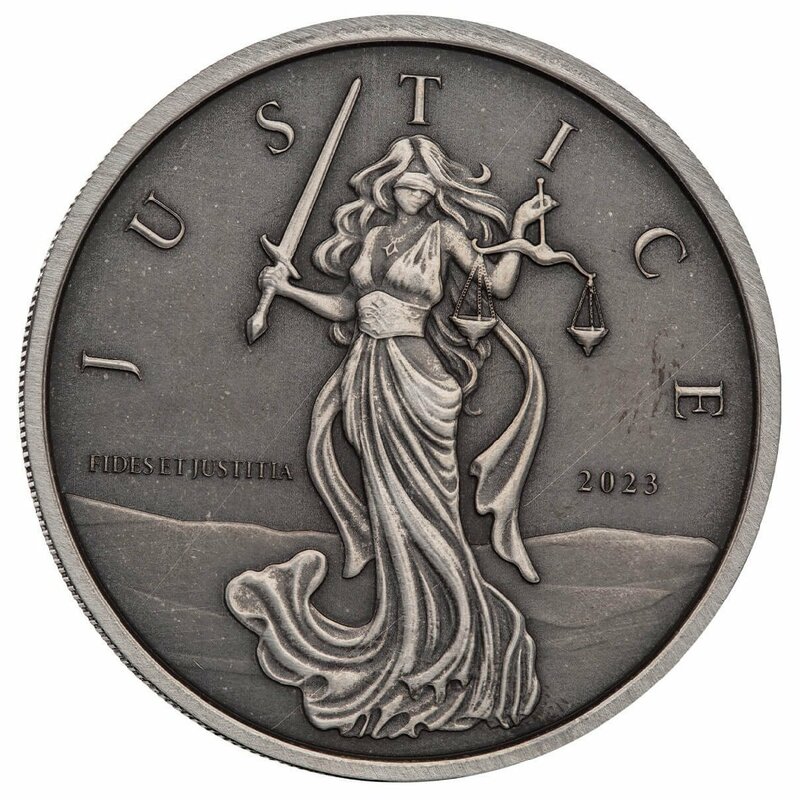[保証書・カプセル付き] 2023年 (新品) ジブラルタル「正義の女神」純銀 1オンス アンテイーク 銀貨