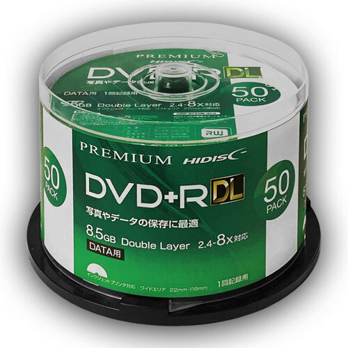 HIDISC データ用 DVD+R DL 片面2層 8.5GB 50枚 8倍速対応 インクジェットプリンタ対応 HDVD+R85HP50 /l