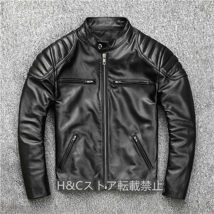 メンズジャケット　レザー タイト 牛革 本革ジャケット ブルゾン　バイクジャケット オイルレザー 黒Ｓ～6ＸＬ