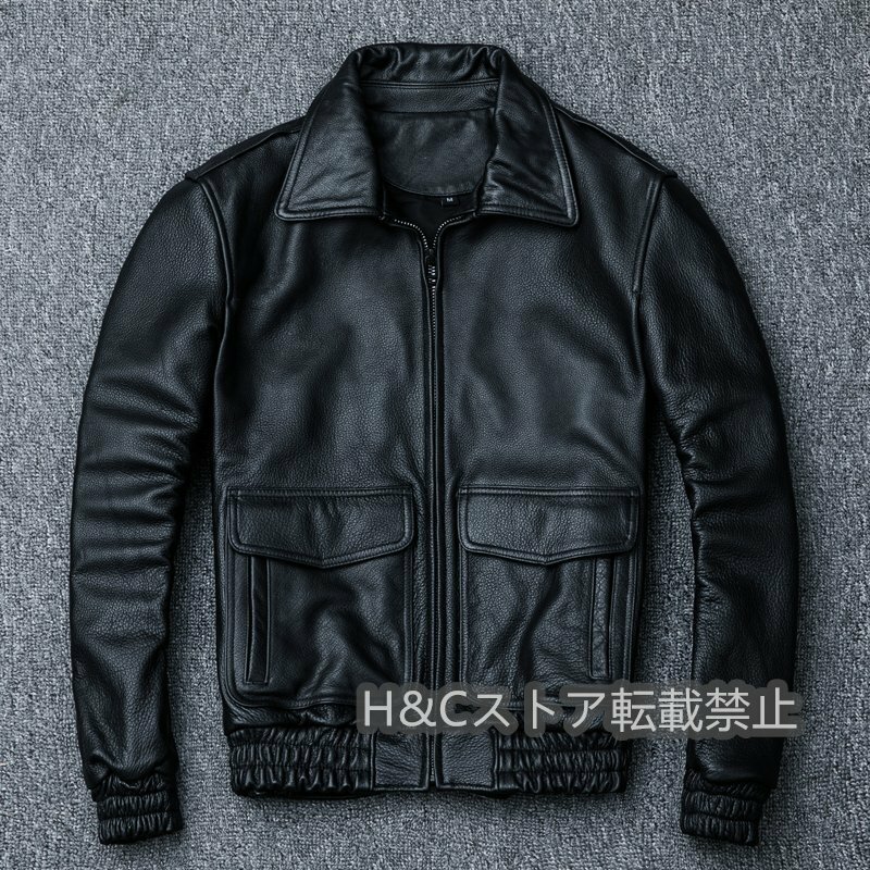 ライダースジャケット レザージャケット 牛革 フライジャケット　メンズ本革 革ジャン Ｍ～5ＸＬ　黒