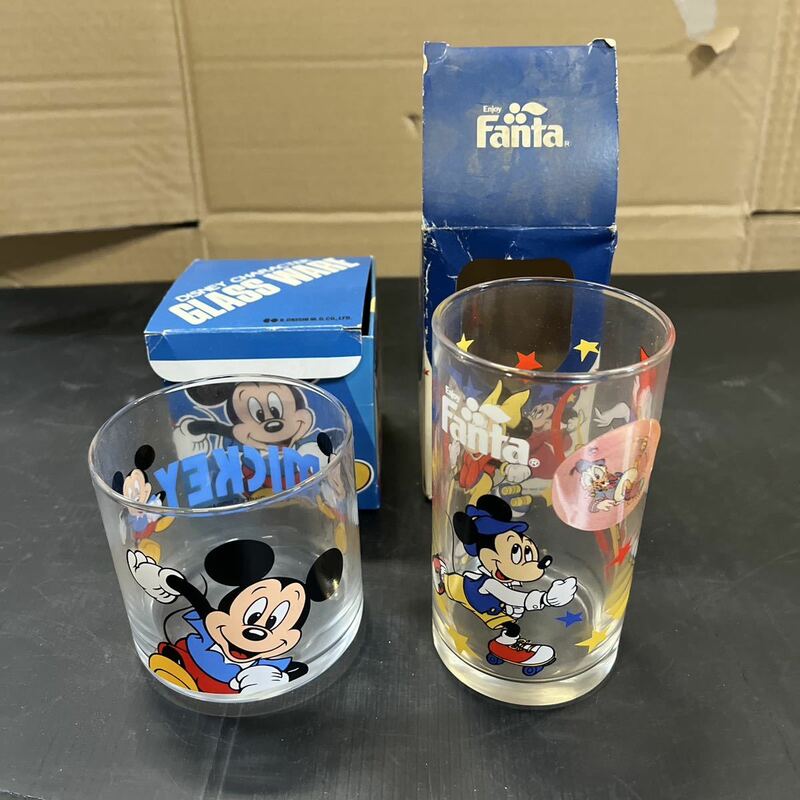 Disney ミッキーマウス コップ グラス 硝子 2個 昭和レトロ