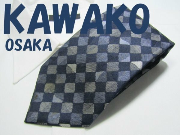 Y 538 カワコー オオサカ KAWAKO OSAKA ネクタイネイビーブルー 刺繍絵柄 ジャガード