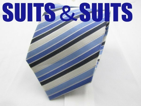 OB 400 スーツ＆スーツ SUITS＆SUITS ネクタイ 水色系 ストライプ柄 ジャガード