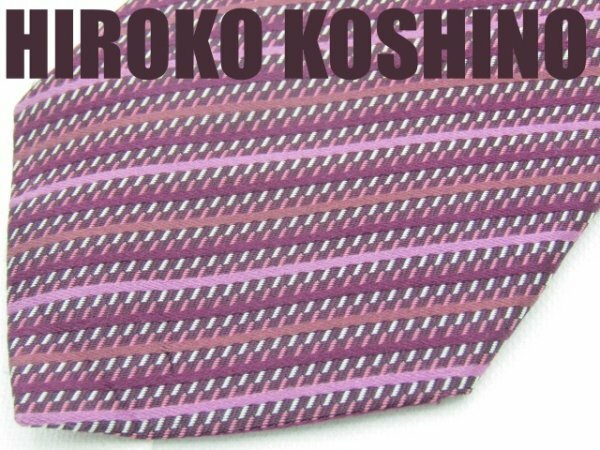 OB 455 ヒロココシノ HIROKO KOSHINO ネクタイ エンジ ピンク色系 ストライプ柄 ジャガード