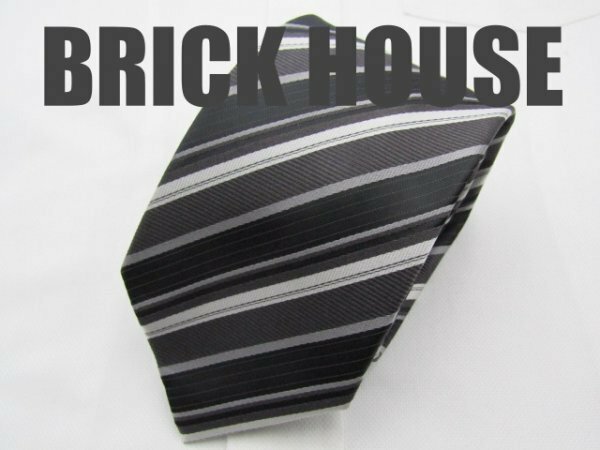 【特集ナロー・細身】OB 610 ブリックハウス BRICK HOUSE ネクタイ 黒・白・グレー系 ストライプ柄 ジャガード