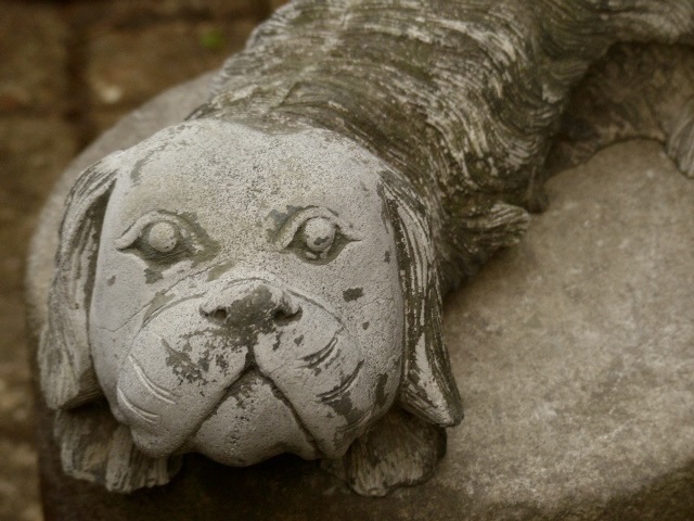 風雨に晒された犬像h27cm ガーデニング　ガーデンオブジェ　庭石　1222b