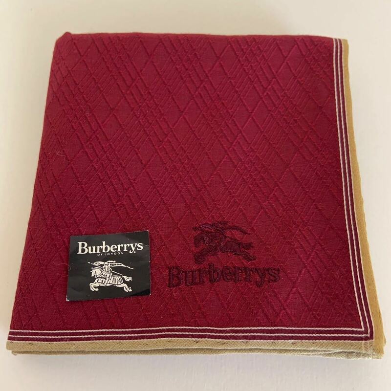 未使用 Burberrys バーバリー 大判ハンカチ 綿100% レッド系 ホース 刺繍 ハンカチ ブルーミング中西