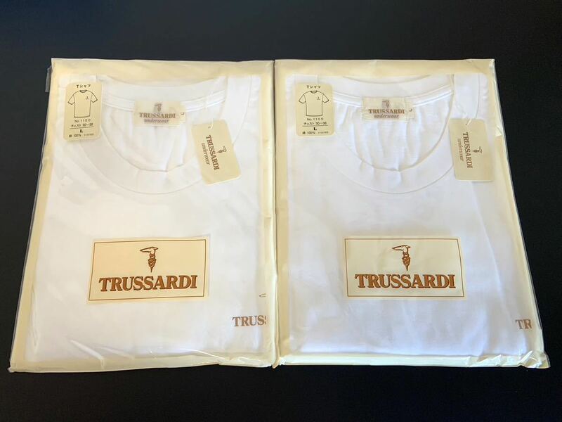 未使用 TRUSSARDI トラサルディ メンズ 半袖 Tシャツ 2点セット Lサイズ ホワイト 白 綿100% 胸元ロゴ 紳士 シャツ